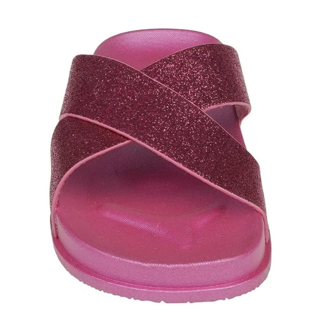 Rampage Fuschia Glitter Criss Cross Flat Slide Sandals Size 13/1
